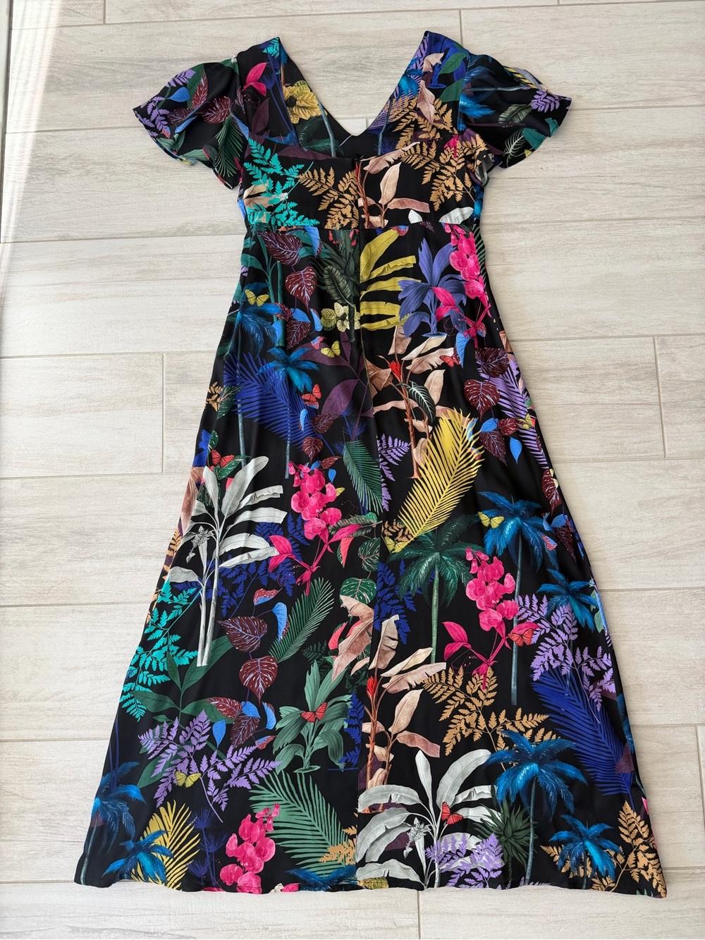 Vilagallo Black Tropical Floral Maxi Dress with Multicolor Botanicals - Picture 16 of 16